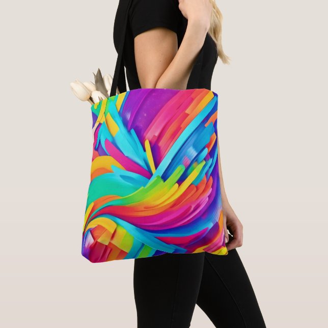Bolsa Tote Arte Vibrante de Formas Abstrato (Close Up)