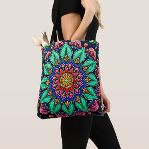 Bolsa Tote Arte Vibrante de Mandala Floral
