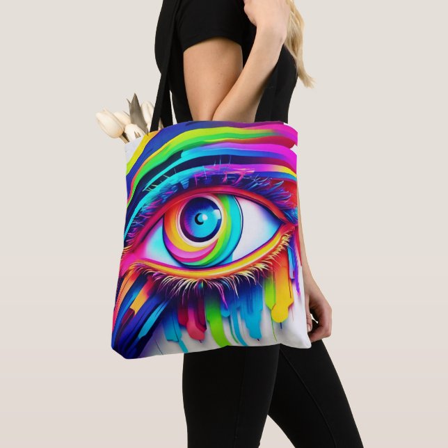 Bolsa Tote Arte Vibrante do Olho Arco-Íris (Close Up)