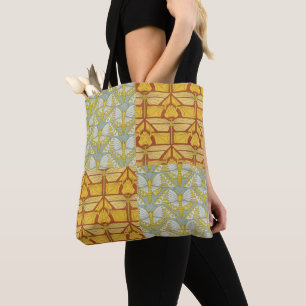 Bolsa Tote Arte Vintage Art Nouveau Padrão de Grade da Nature