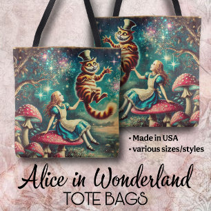 Bolsa Tote Arte Vintage Boho Alice e Gato de Cheshire