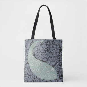 Bolsa Tote Arte Vintage Nouveau Pavão Azul Verneuil