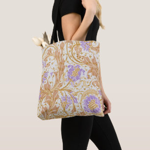 Bolsa Tote Artes e Ofícios de Walter Crane Arte Floral Roxo