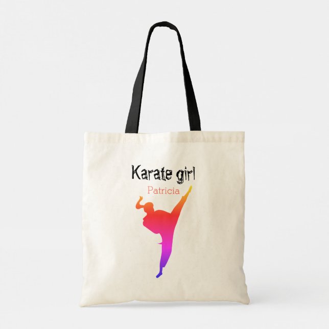 Bolsa Tote Artes marciais Karate Girl Silhouette Bonito Moder (Verso)