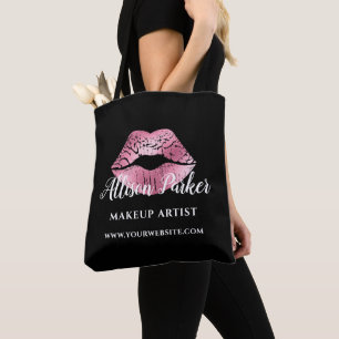 Bolsa Tote Artista de maquiagem de Lábios de Beijo Rosa Preto