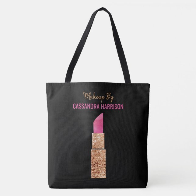 Bolsa Tote Artista Dourado Sequin Glam Lipstick Salon (Frente)