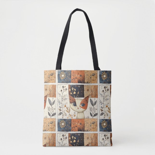 Bolsa Tote Artística Colorida Arte Nouveau, Cute Cat Patterno (Frente)