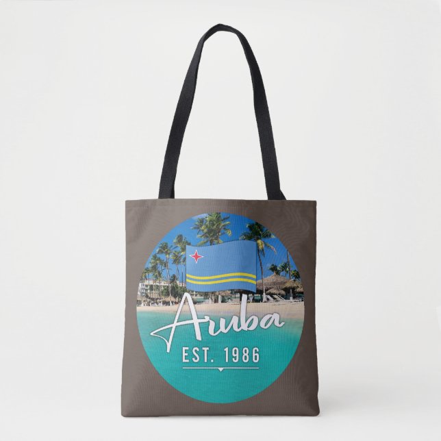 Bolsa Tote "Aruba Est. Praia de 1986" com Bandeira (Frente)