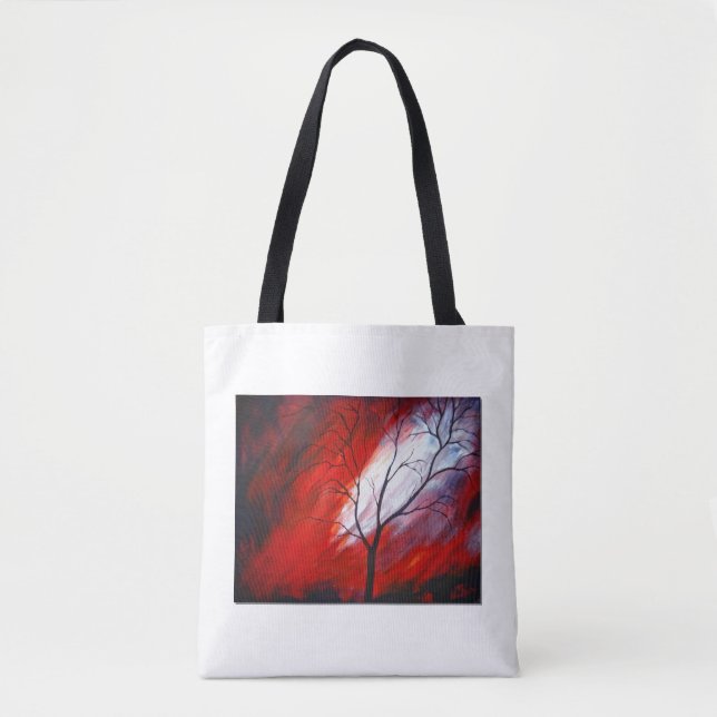 Bolsa Tote Árvore abstrato e Céu Vermelho (Frente)