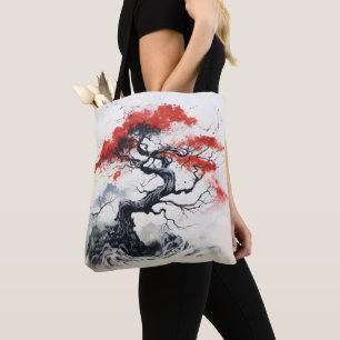 Bolsa Tote Árvore Abstrato Vermelha Preta