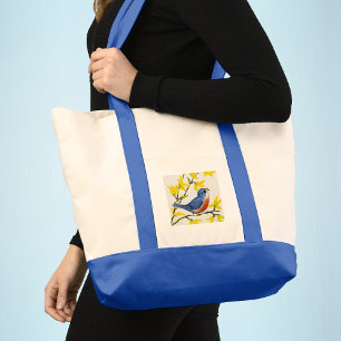 Bolsa Tote Árvore azul de pássaro cante bonito
