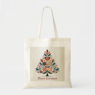 Bolsa Tote Árvore Colorida de Natal Arte Popular Escandinava