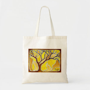 Bolsa Tote Árvore da caneta e da tinta da aguarela - ouro