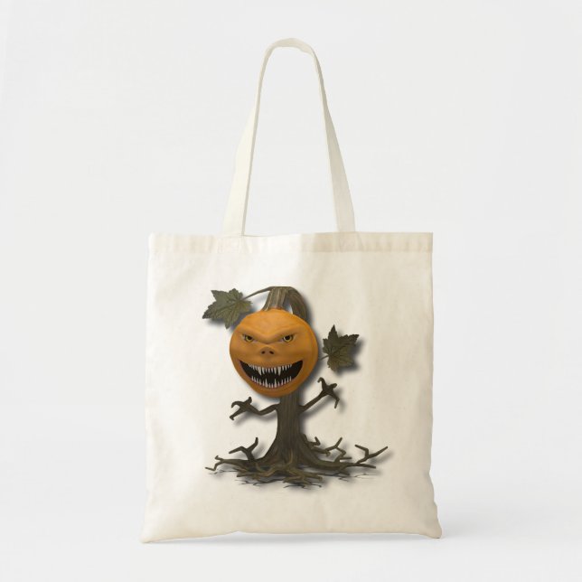 Bolsa Tote Árvore de Abóbora Feliz Halloween (Frente)