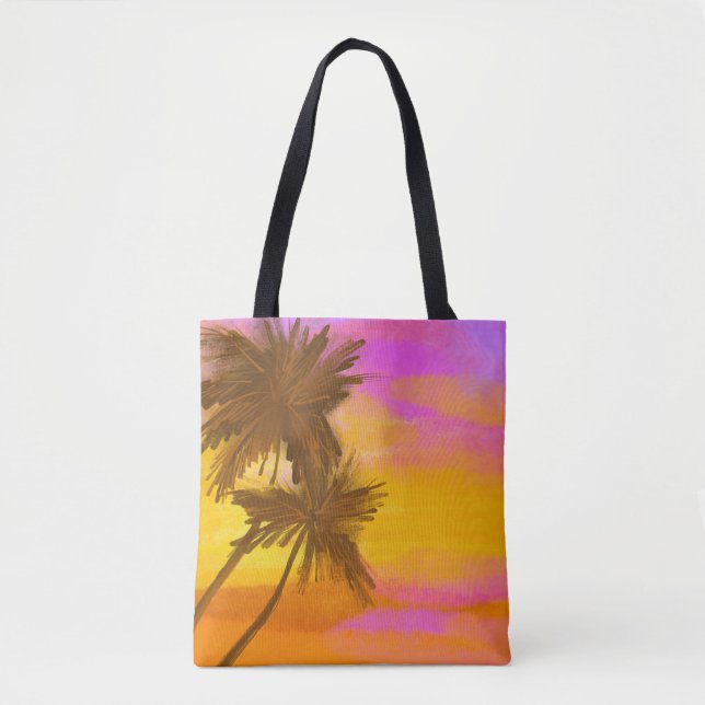 Bolsa Tote Árvore de coco, tema de verão tropical. (Frente)