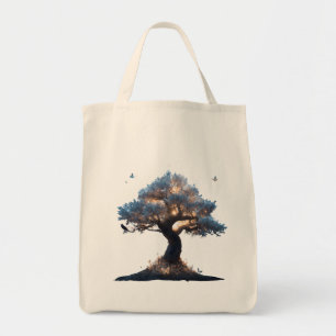 Bolsa Tote Árvore de Cristal Cósmica Arte – Design Sonhador d