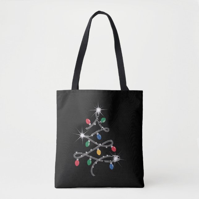 Bolsa Tote Árvore de Luz de Natal Rhinestone Mega Brilho  (Frente)