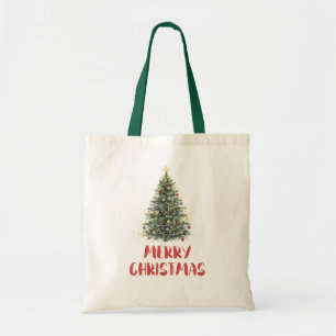 Bolsa Tote Árvore de Natal aquarela rústica Natal Férias
