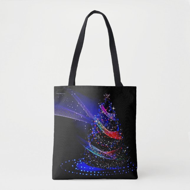 Bolsa Tote Árvore de Natal Azul-Estrelado Marinho Elegante (Frente)