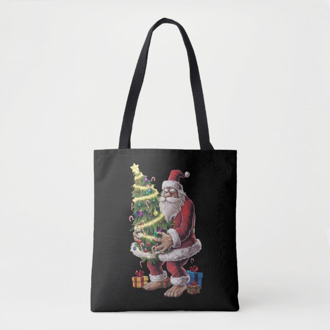 Bolsa Tote Árvore de Natal Bigfoot Luzes Xmas Sasquatch Lover (Frente)