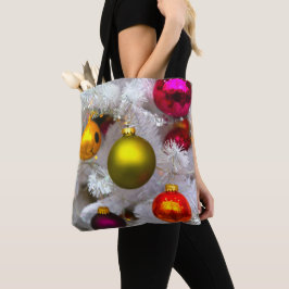 Bolsa Tote Árvore de Natal Branca com Balas Coloridas