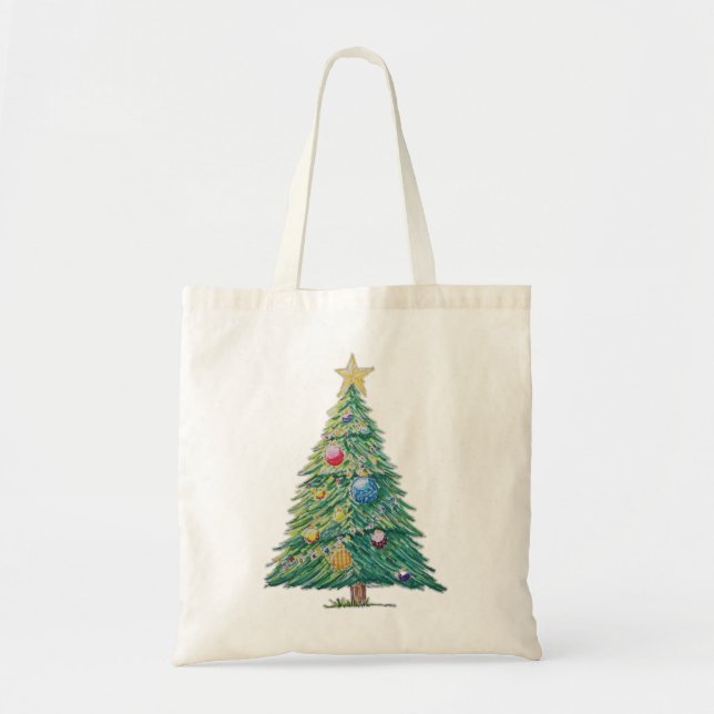 Bolsa Tote Árvore de Natal Colorida (Frente)
