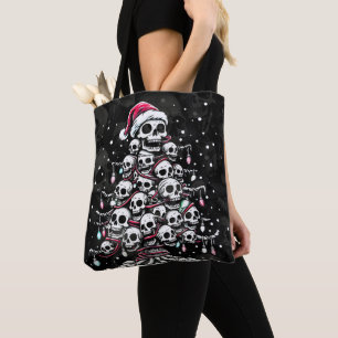 Bolsa Tote Árvore de Natal de Caveira Pijama Esqueleto Chapéu