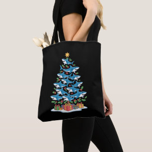 Bolsa Tote Árvore de Natal do Tubarão Azevinho Natal Oceano P