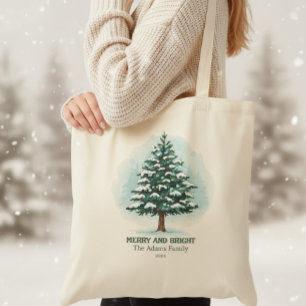 Bolsa Tote Árvore de Natal Elegante em Aquarela Merry & Brigh
