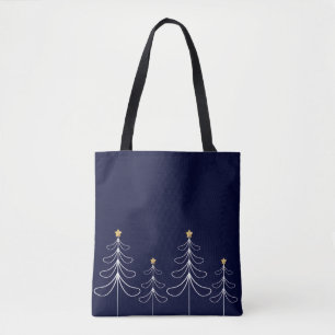 Bolsa Tote Árvore de Natal Elegante minimalista azul-design