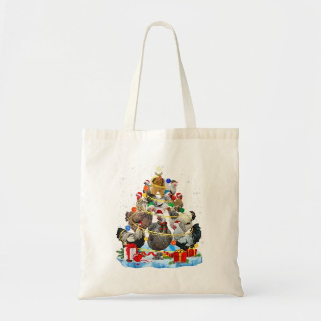 Bolsa Tote Árvore de Natal Engraçado Chickens Tee Ornam (Frente)