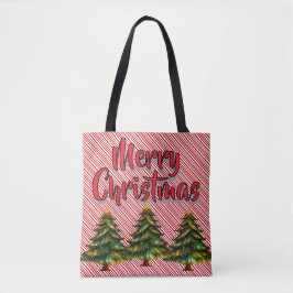 Bolsa Tote Árvore de Natal Feliz Diversão de Cana de Açúcar F