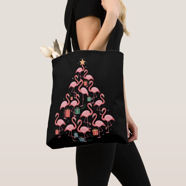 Bolsa Tote Árvore de Natal Flamingo Rosa Férias de Flamingos (Close Up)