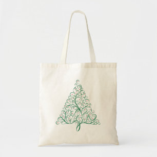 Bolsa Tote Árvore de Natal florescente em Vermelho e Verde