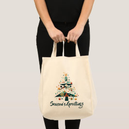 Bolsa Tote Árvore de Natal Geométrica com Estrelas Douradas