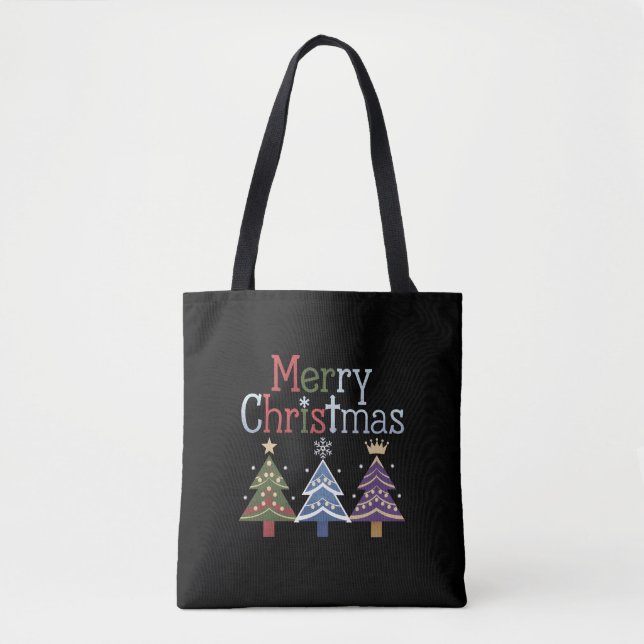 Bolsa Tote Árvore de Natal Merry Cross Xmas Retro (Frente)