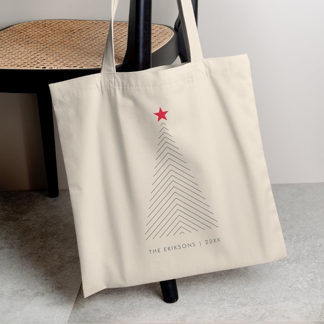 Bolsa Tote Árvore de Natal mínima | Red Star Clean Simple (Criador carregado)