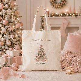 Bolsa Tote Árvore de Natal Moderna Bege Personalizada Festa d