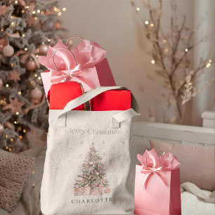 Bolsa Tote Árvore de Natal Moderna Bege Personalizada Festa d