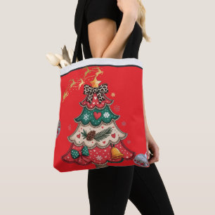 Bolsa Tote Árvore de Natal Moderna Colorida