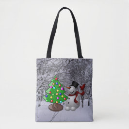 Bolsa Tote Árvore de Natal, Neve, Cena de Neve, Impressão