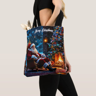 Bolsa Tote Árvore de Natal Papais noeis bonitinhos de arte de