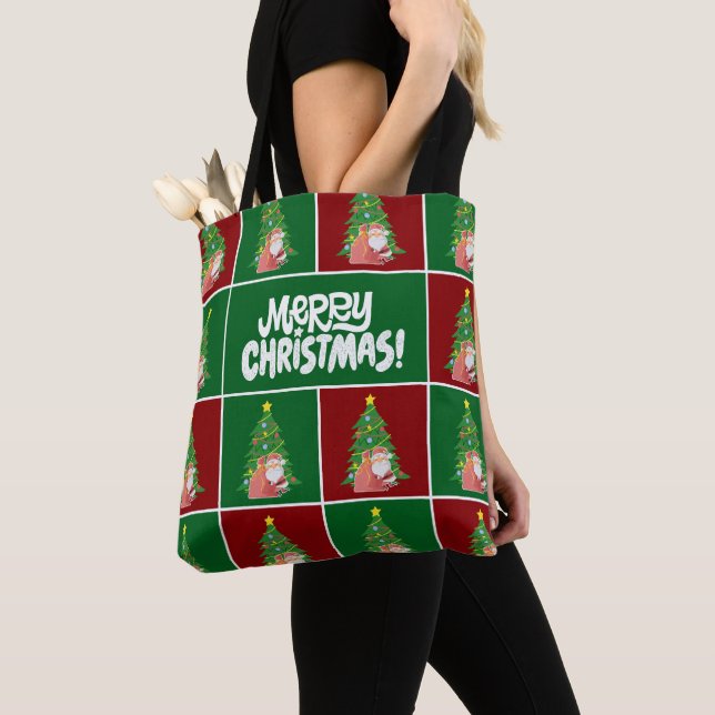 Bolsa Tote Árvore de Natal | PAPAIS NOEIS | verde vermelho (Close Up)