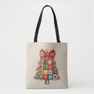 Bolsa Tote Árvore de Natal Patchwork Coquette Xmas 