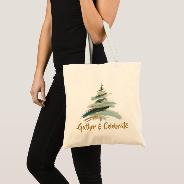 Bolsa Tote Árvore de Natal Pintada Abstrata (Frente (produto))
