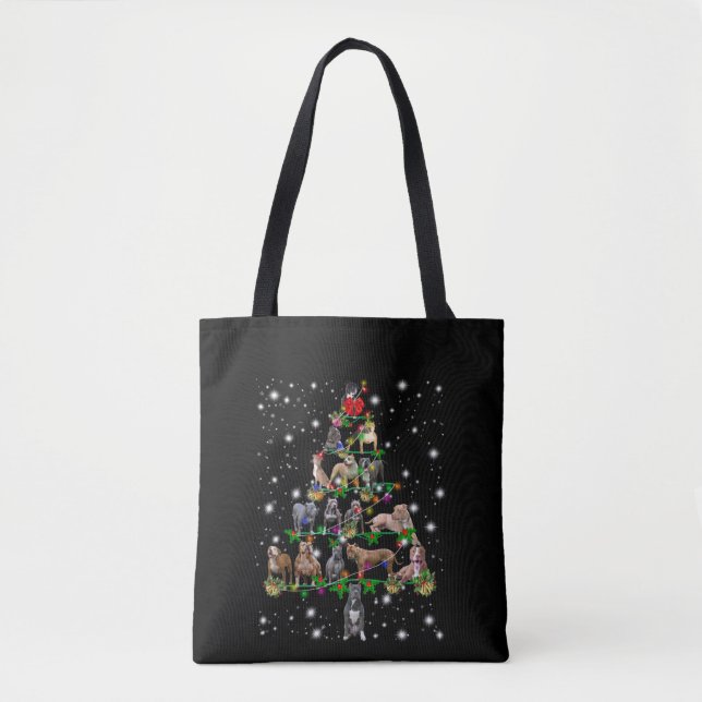 Bolsa Tote Árvore De Natal Pitbull Abrangida Pela Lâmpada (Frente)