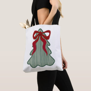 Bolsa Tote Árvore de Natal Preppy Laço Vermelho Desenhado à M