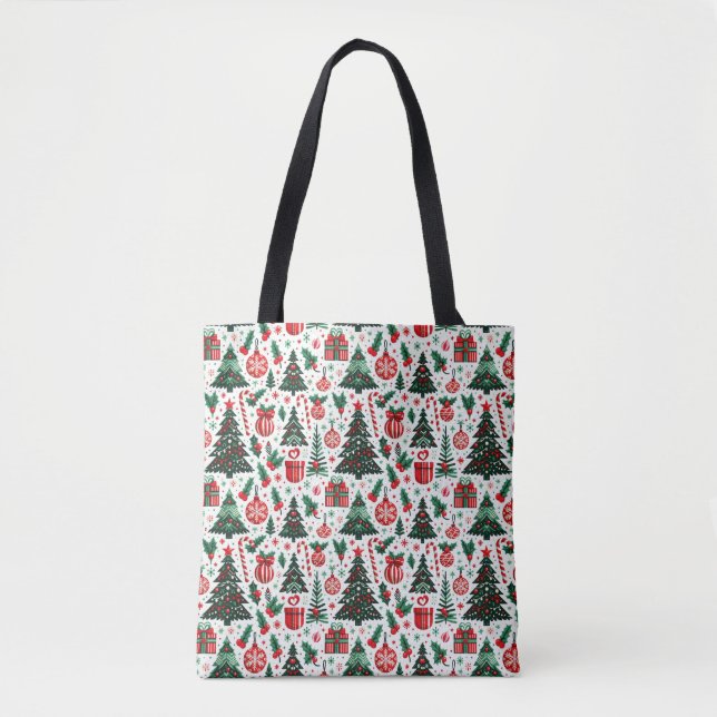 Bolsa Tote Árvore de Natal, presentes, cana doce (Frente)