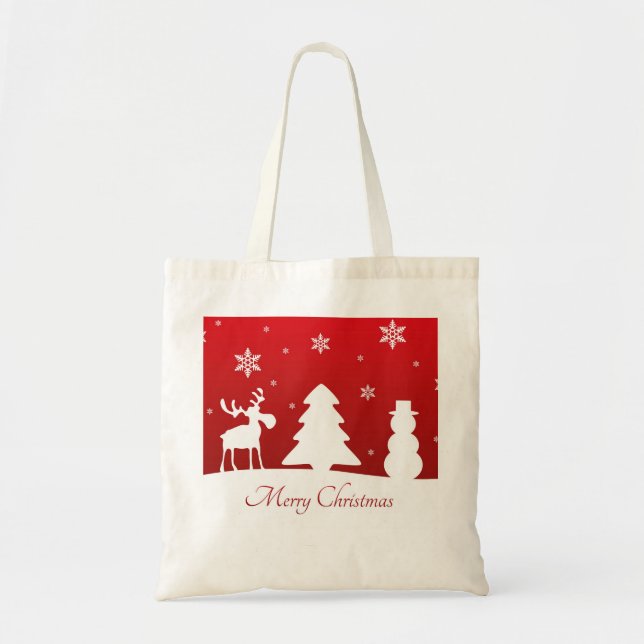 Bolsa Tote Árvore de Natal Reindeer Snowman (Frente)