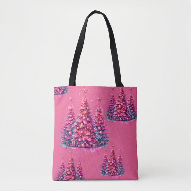 Bolsa Tote Árvore de Natal rosa Trendência Pré-Papoila Estéti (Frente)